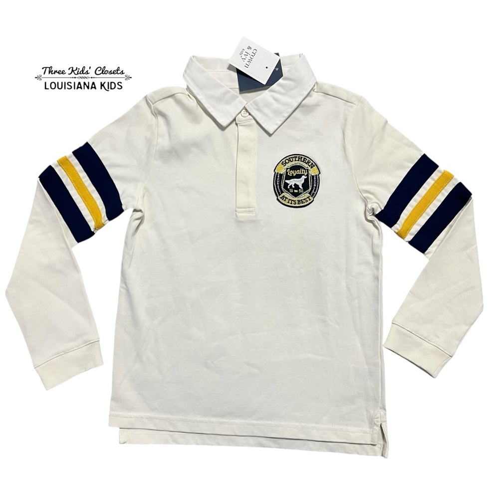 NEW Crown & Ivy 6Y Appliqué Stripes Long Sleeve Polo Shirt